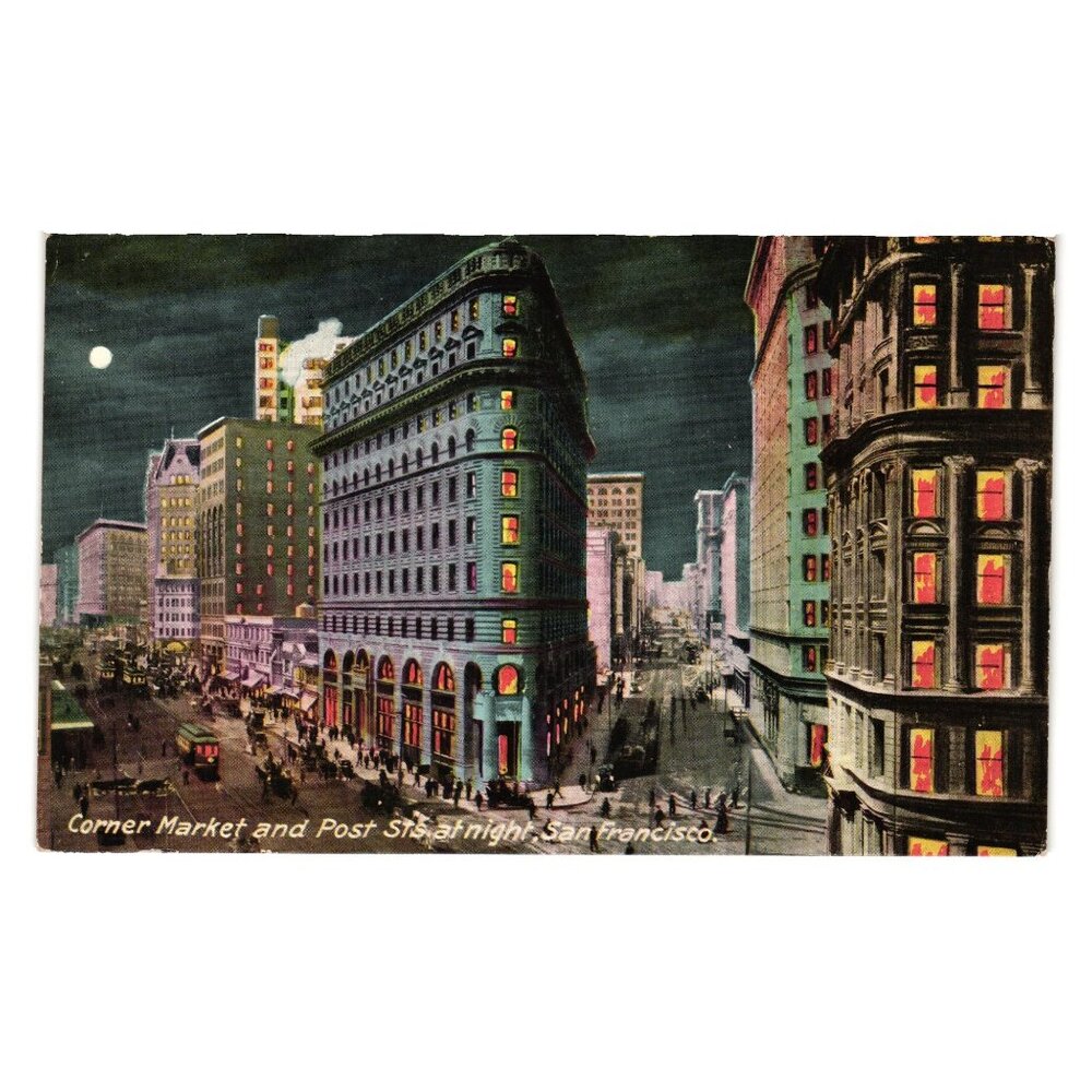Rare Vintage San Francisco Night View Postcard Circa Early 20th Century Market